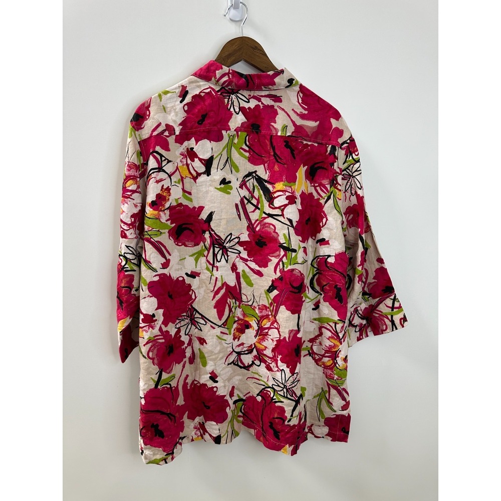 Chico's 100% Linen Multicolor Floral Print Button Up Shirt Size 3 US 16 XL Top - Picture 3 of 12